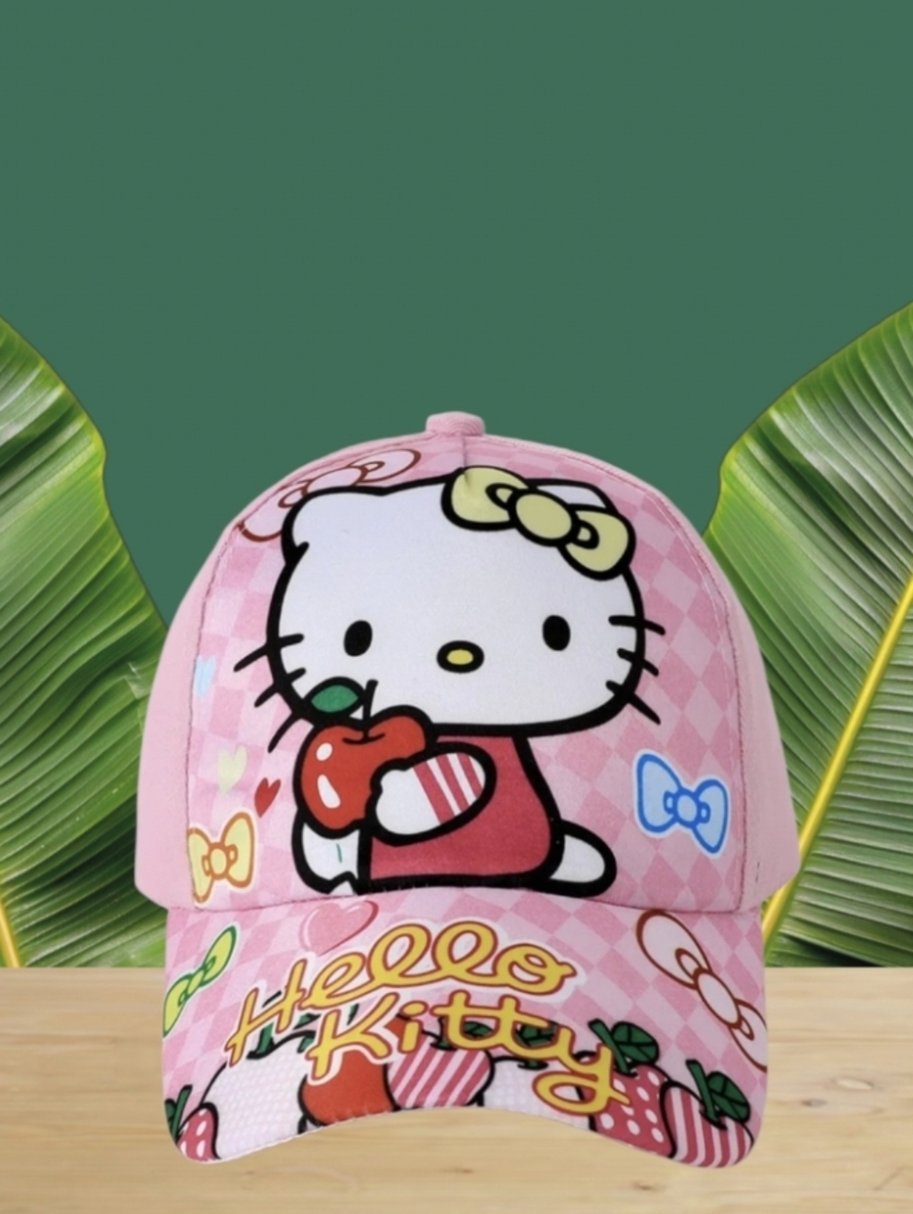 Hello Kitty Pink Cap with Red Apple Graphic